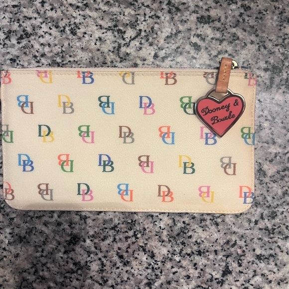 Dooney & Bourke Women's  Multicolor Logo Wristlet, Key charm & Rainbow Zipper - Picture 1 of 7